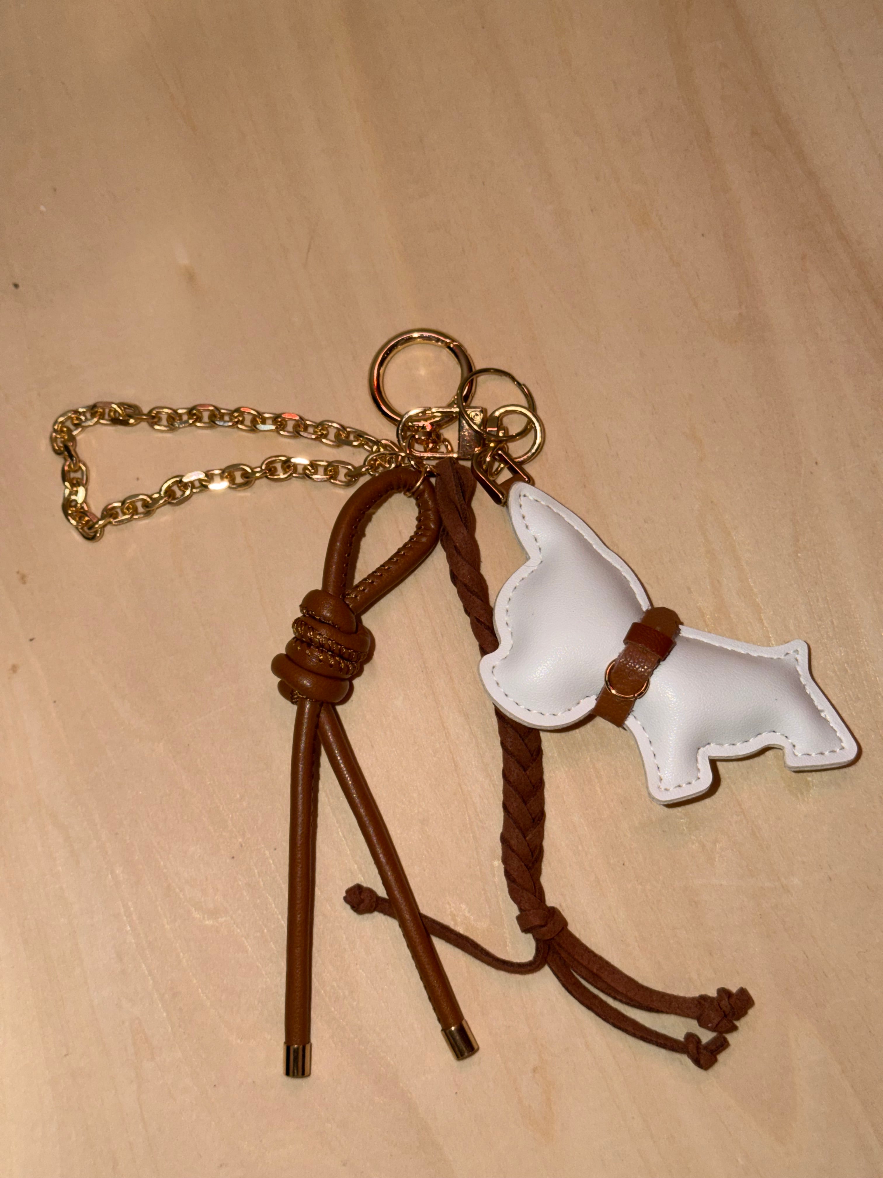 Hund med fletta PU skinnreimer