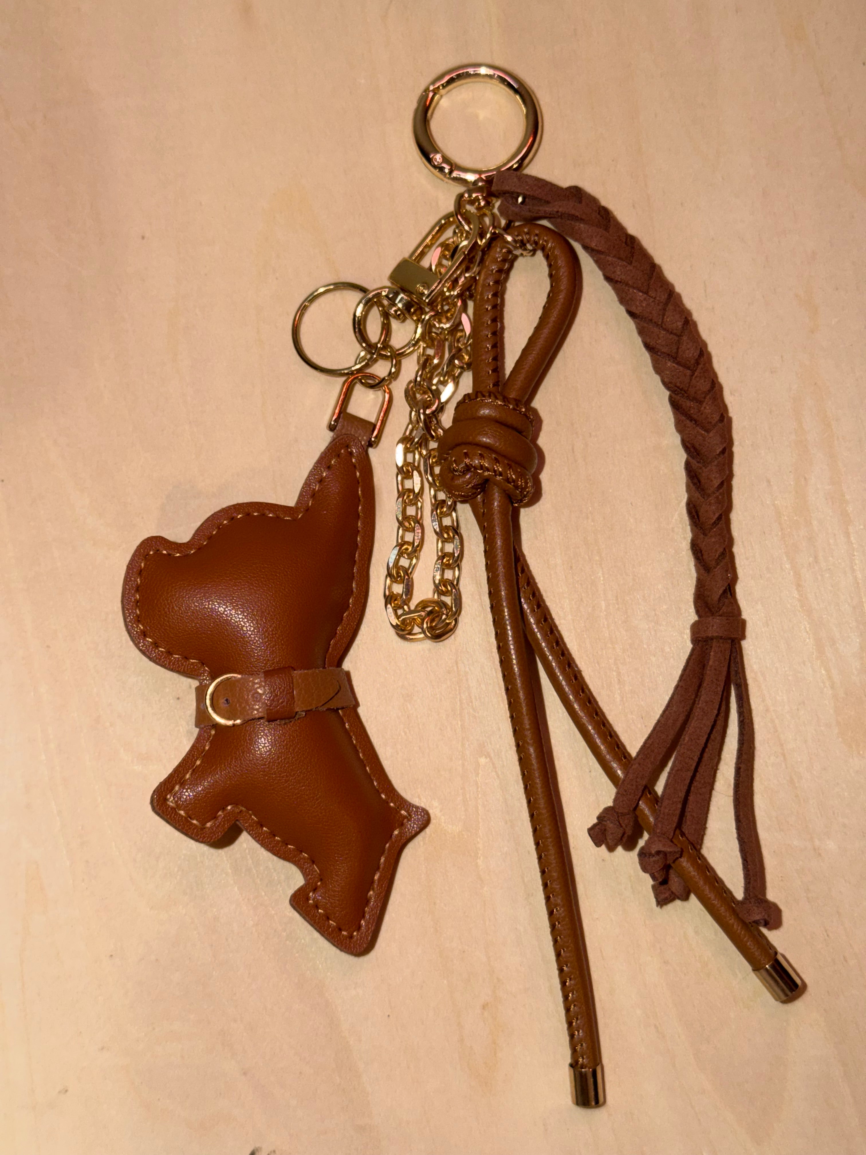 Hund med fletta PU skinnreimer